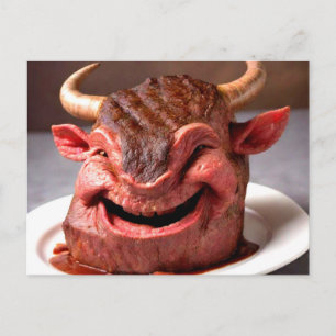 Carte Postale Tête de viande bizarre sur une assiette