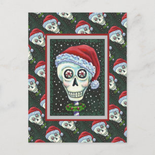 CARTE POSTALE TÊTE MORTE PÈRE NOËL SKULL, HUMOUR SKELETON DE NOË