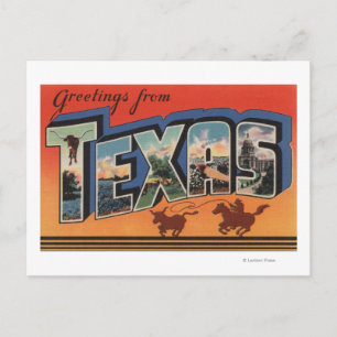 Carte Postale Texas (Cowboy Roping Bull)Scènes de grandes lettre