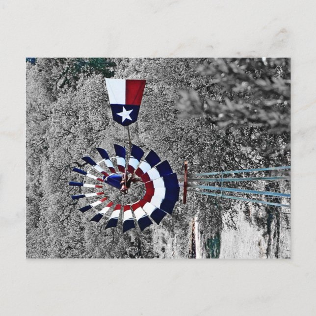 Carte Postale Texas Flag Windmill près de Johnson City, TX (Devant)