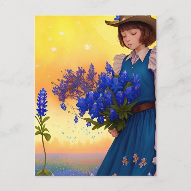 Carte Postale Texas Girl Texas Bluebonnets Texan Pride Art (Devant)