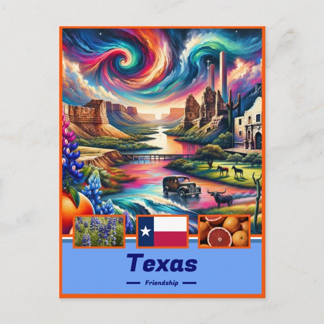 Carte Postale Texas Grandeur Points de repère iconiques et natur (Devant)