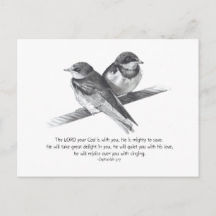 CARTE POSTALE TEXTE DE LA BIBLE : ZÉPHANIE : OISEAUX EN PÉNCIL