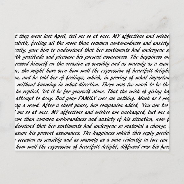 Carte Postale Texte de la fierté et du préjudice (Devant)