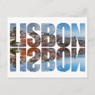 Carte Postale Texte de Lisbonne composé vieille ville vue avec r