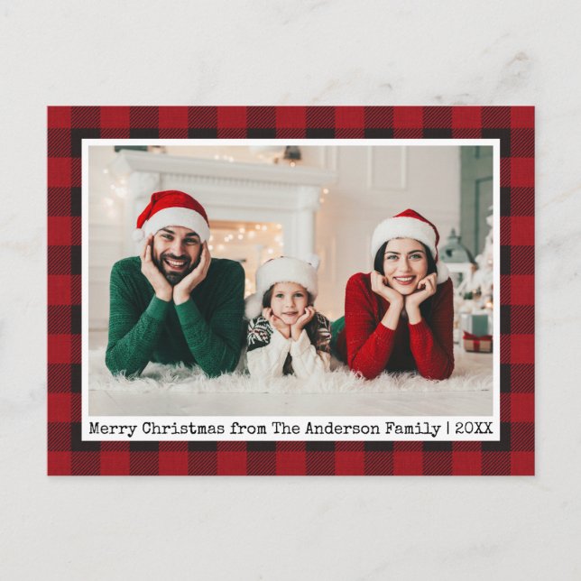 Carte Postale Texte de machine à écrire Rouge Plaid Famille de N (Devant)