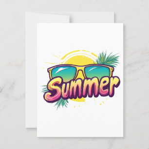 Carte Postale Texte d'été - Lunettes de soleil d'été colorées