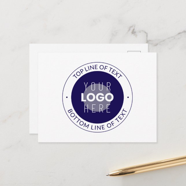 Carte Postale Texte et logo personnalisables | Bleu foncé violet (Devant/Arrière en situation)