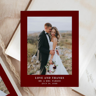 Carte Postale Texte et photo en rouge foncé   MERCI MARIAGE