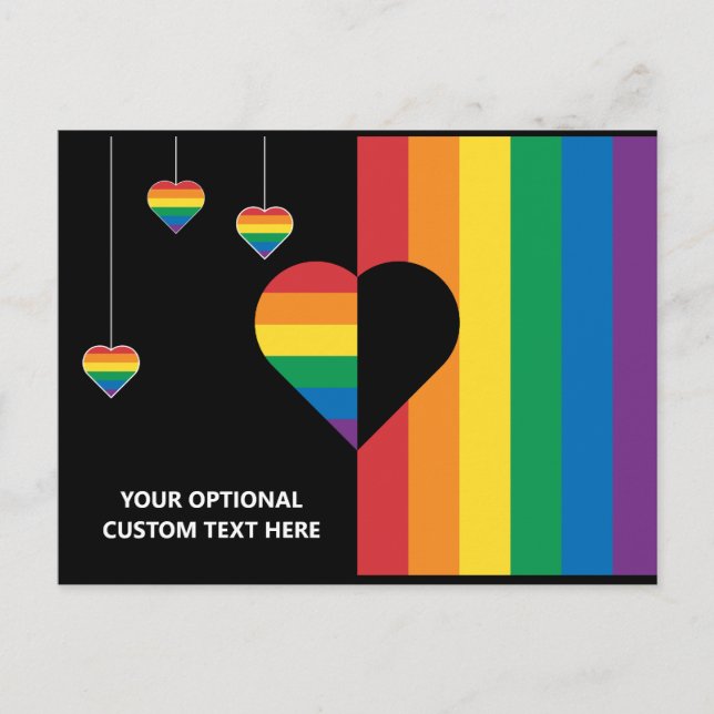 Carte Postale Texte personnalisé Coeurs arc-en-ciel et bandes (Devant)