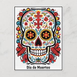 Carte Postale Texte personnalisé 💀 doodle coloré Día de Muertos