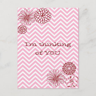 Carte Postale Texte personnalisé floral chevron rose moderne