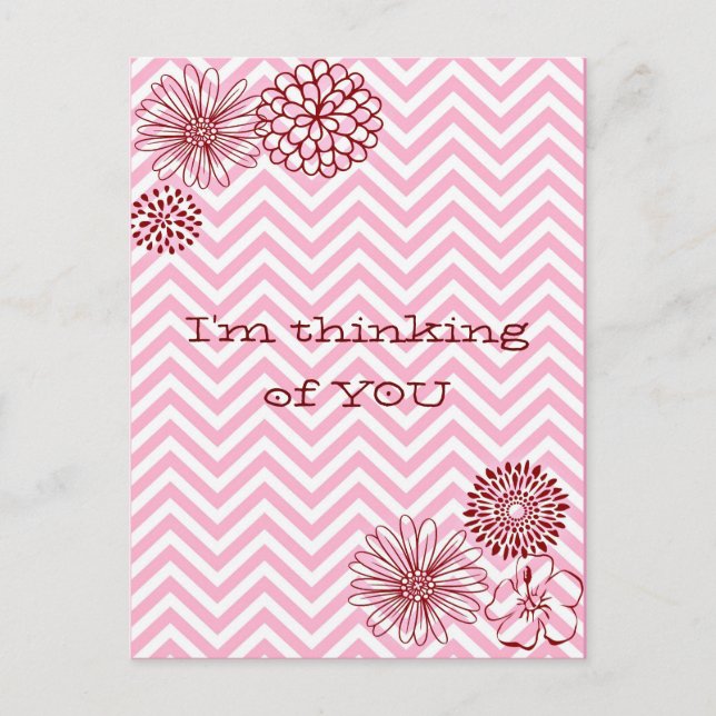 Carte Postale Texte personnalisé floral chevron rose moderne (Devant)