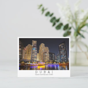 Carte Postale Texte personnalisé, marina de nuit, Dubaï, Emirats