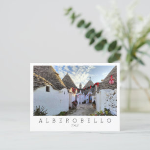Carte Postale Texte personnalisé, rue avec trullis à Alberobello