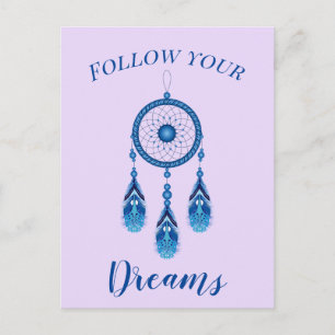 Carte Postale Texte personnalisé Suivez vos rêves Blue Dreamcatc