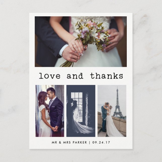Carte Postale Texte simple de machine à écrire Mariage Merci | 4 (Devant)