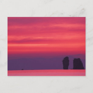 Carte Postale Thaïlande, baie de Phang Nga. Ciel rose reflété da