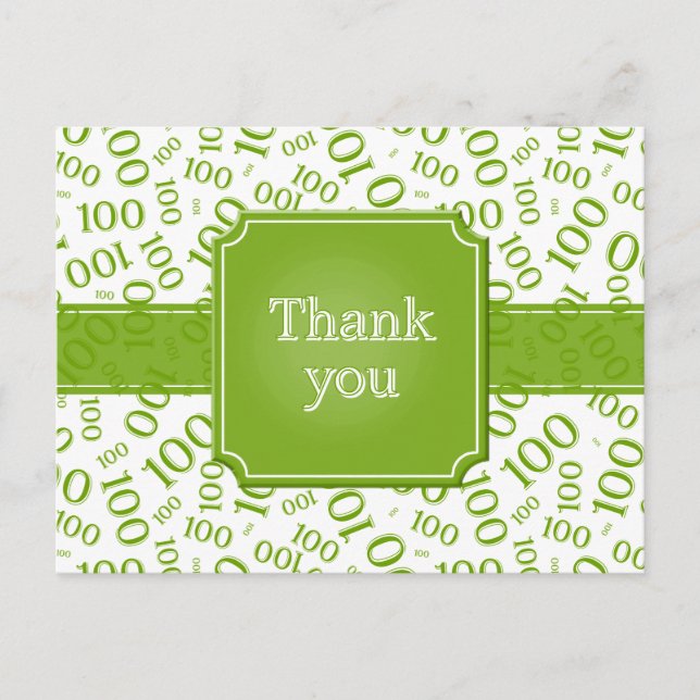 Carte Postale Thank You 100th Number Pattern Green/White (Devant)