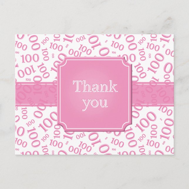 Carte Postale Thank You 100th Number Pattern Pink/White (Devant)