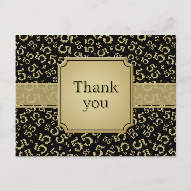 Carte Postale Thank You 55 Number Pattern Black/Gold (Devant)