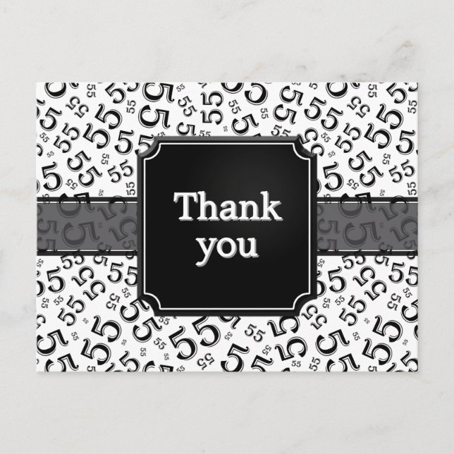Carte Postale Thank You 55 Number Pattern Black/White (Devant)