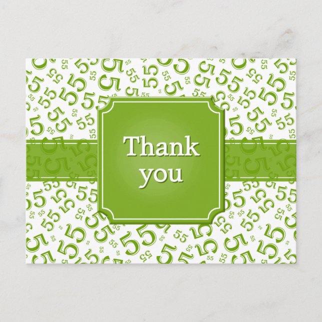 Carte Postale Thank You 55 Number Pattern Green/White (Devant)