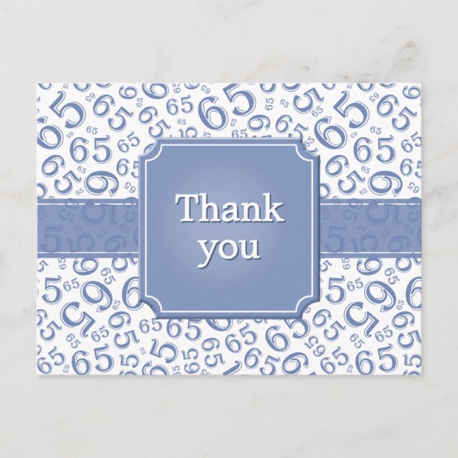 Carte Postale Thank You 65 Number Pattern Blue/White (Devant)