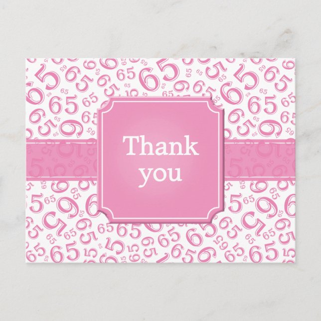 Carte Postale Thank You 65 Number Pattern Pink/White (Devant)