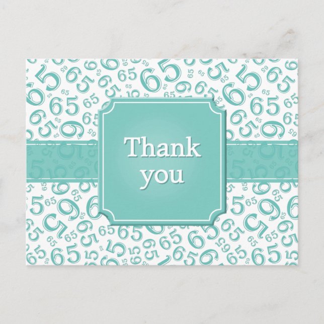 Carte Postale Thank You 65 Number Pattern Teal/White (Devant)
