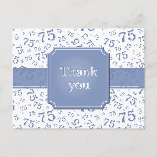 Carte Postale Thank You 75 Number Pattern Blue/White Postcard (Devant)