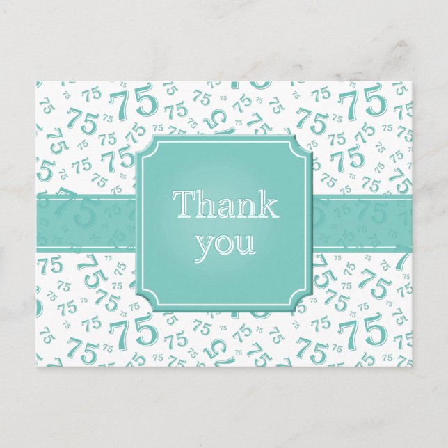 Carte Postale Thank You 75 Number Pattern Teal/White (Devant)