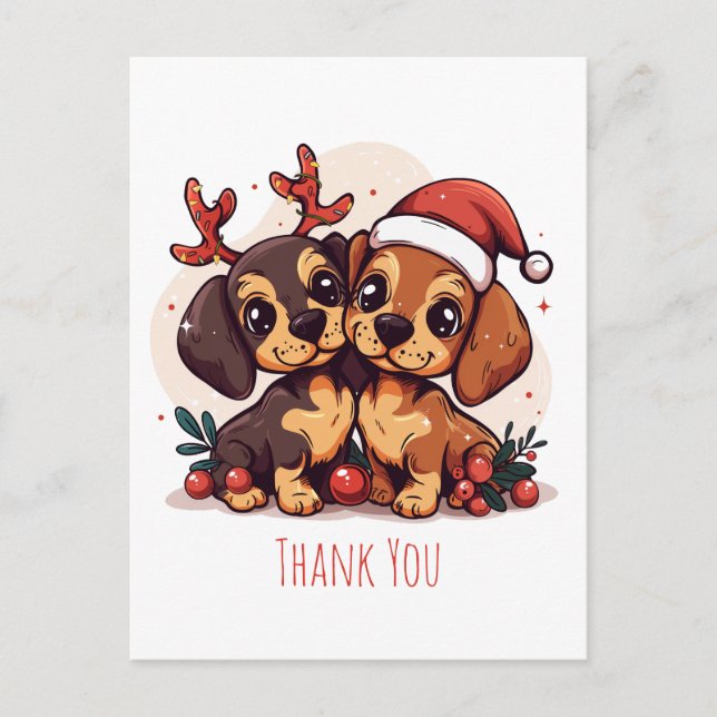 Carte Postale Thank You Christmas Dachshund Dogs (Devant)