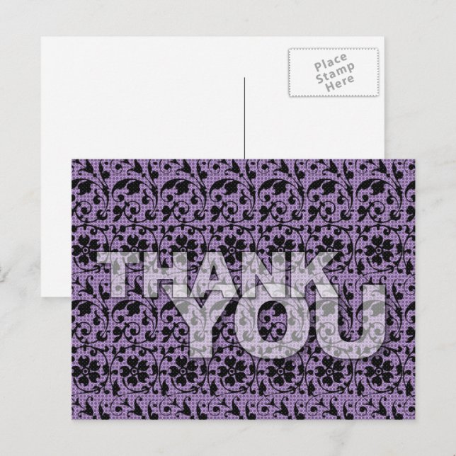 Carte Postale Thank You Floral Pattern Postcard Purple (Devant / Derrière)