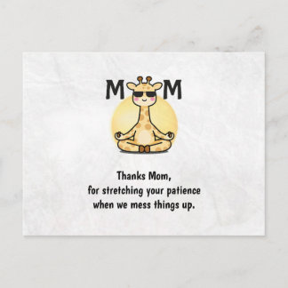 Carte Postale Thank You Mom Cute Giraffe Yoga Mother's Day Card