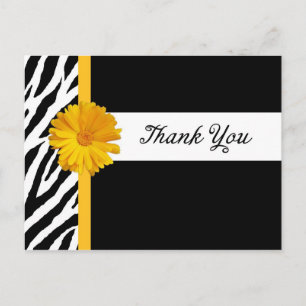 Carte Postale Thank You With Zebra Print and Girly Yellow Daisy