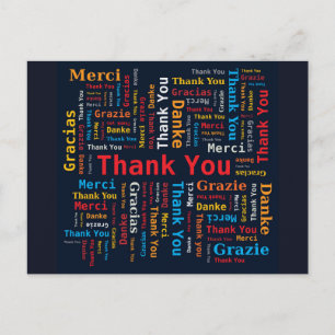 Carte Postale Thank You Word Cloud 5 Languages Black Background