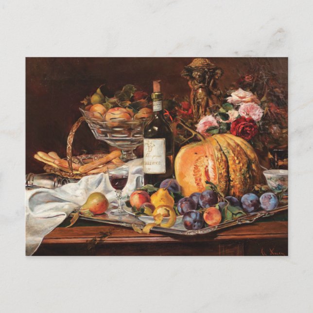 Carte postale Thanksgiving avec Fruits et vin (Devant)
