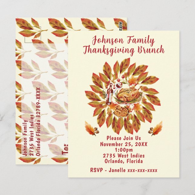 Carte Postale Thanksgiving Brunch Automne Fête Scène (Devant / Derrière)