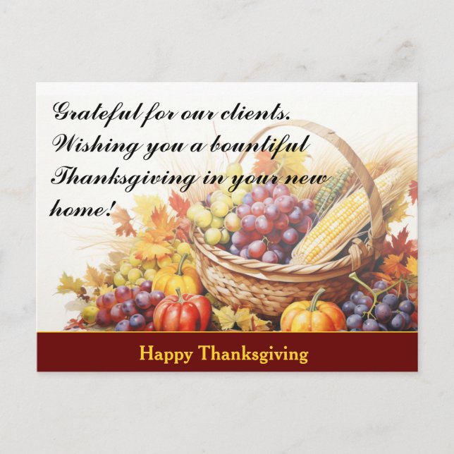 Carte Postale Thanksgiving Client Immobilier Marketing (Devant)