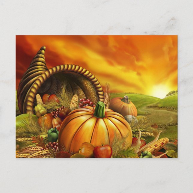 Carte Postale Thanksgiving cornucopia champ citrouille (Devant)