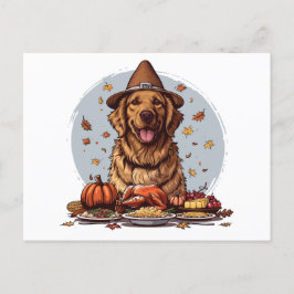 Carte Postale Thanksgiving Golden Retriever Chien