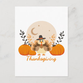 Carte Postale Thanksgiving mignon Turquie Citrouille Moon