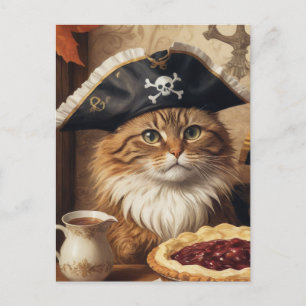 Carte Postale Thanksgiving Pirate Chat Avec Tarte
