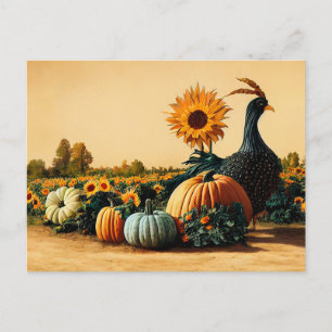 Carte Postale Thanksgiving Turquie et Citrouilles