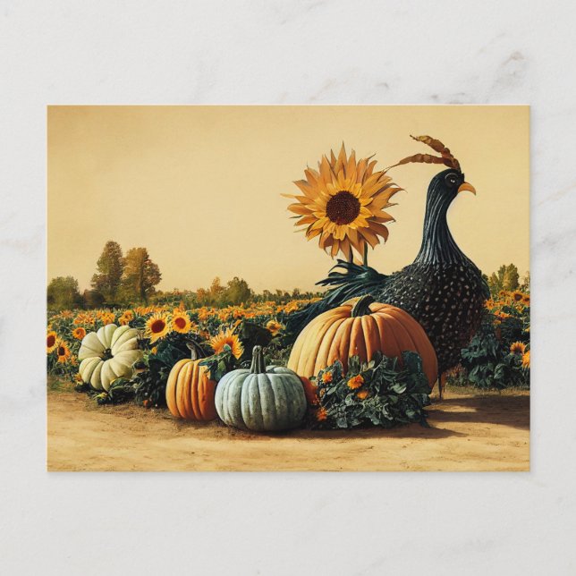 Carte Postale Thanksgiving Turquie et Citrouilles (Devant)