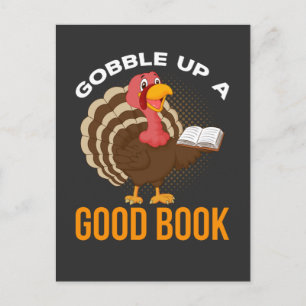 Carte Postale Thanksgiving Turquie lecteur de livre Humour ver d