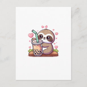 Carte Postale Thé à bulles de lait Boba Paresseux Mignon Kawaii