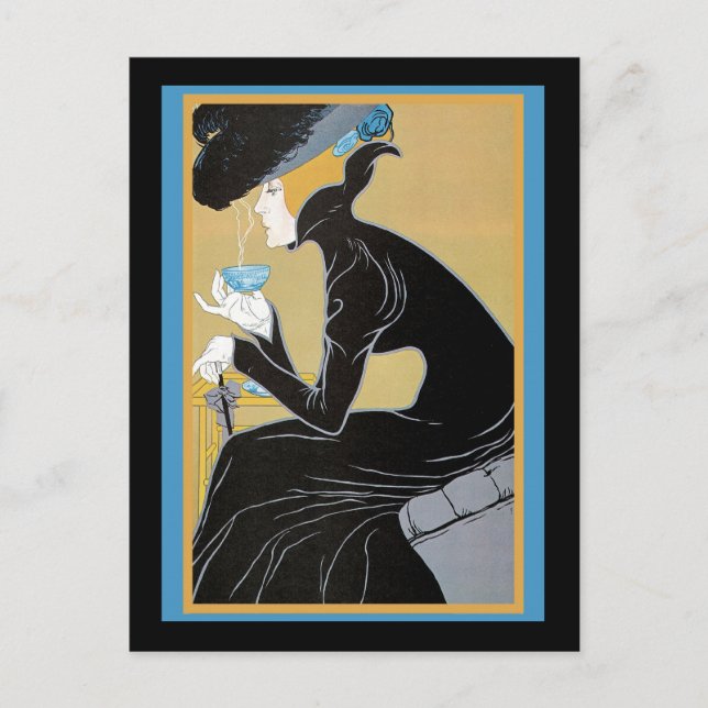 Carte Postale Thé Boisson Art Nouveau Lady (Devant)