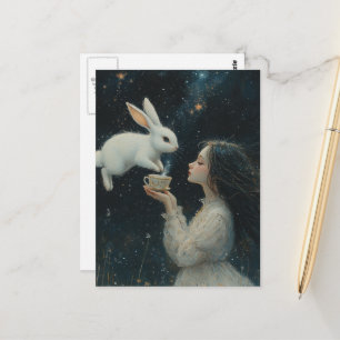 Carte Postale Thé d'Alice avec la fantaisie du lapin